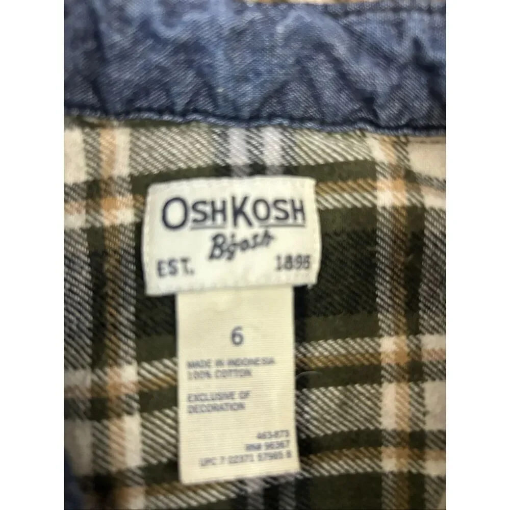 Oshkosh Flannel Boys size 6‎ green plaid shirt red blue